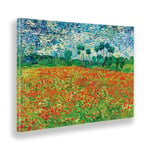 Giallobus - Impression sur Toile - Vincent Van Gogh - Poppy Field (Champ de Pavot) - Toile à Cadre Standard - 70x50 - Prêt à accrocher - Peintures pour la Maison