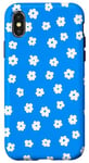 Coque pour iPhone X/XS Bleu avec motif floral blanc