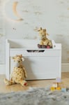 Large Toy Box Kid's Room Storage White Wooden Bedroom Chest Lid Ottoman Baby