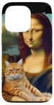 Coque pour iPhone 13 Pro Mona Lisa tenant un chat Portrait d'art Peinture Kitty Cat