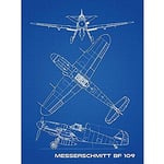 Artery8 Messerschmitt Bf 109 German Fighter Plane Blueprint Art Print Canvas Premium Wall Decor Poster Mural