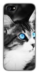 Coque en silicone imprimée compatible Apple iPhone 8 Chat yeux bleu