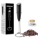 Milk Frother Handheld for Coffee with Stand - POWSAF Hand frother Wand, Electric Whisk Drink Mixer Mini Foamer for Cappuccino, Frappe, Matcha, Hot Chocolate, Silver/Black