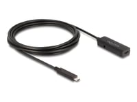 Delock - Usb-Förlängningskabel - 24 Pin Usb-C (Hane) Till 24 Pin Usb-C, Power Dc Jack (Hona) - 5 V - 2 A - 3 M - Upp Till 10 Gbps Dataöverföringshastighet, Aktiv - Svart