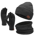 Ensemble de Gants d'écran Tactile d'écharpe de Bonnet d'hiver pour Hommes et Femmes, Ensemble de Cache-Cou de Gants de Bonnet avec Doublure en Polaire en Tricot Chaud