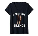 Womens I Destroy Silence Drummer Tee-I Destroy Silence Didgeridoo V-Neck T-Shirt