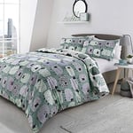 Fusion - Housse de Couette Bleu Canard à Pois - Lit Super King Size (260 x 220 cm) - Design réversible - Housse de Couette Mouton en Laine - Motif Animaux de la Ferme - Housse de Couette d'agneau en