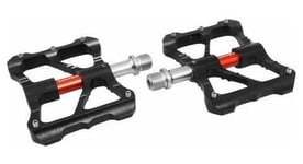 Pedale bmx vtt descente noir axe rouge a roulements alu cnc filetage 9 16 avec picots argent