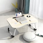 Plateau/Table De Lit Pliable Avec Porte Gobelet Bureau Petit Déjeuner Réglable Et Portable Support Pc Ordinateur Portable Tablette 60X40X28Cm (Ivoire)