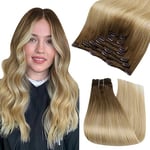 Fshine Extensions Cheveux Humains Clip Auburn Ombre Honey Blonde Mix Platinum Blonde Extensions De Cheveux Humains 50cm Extensions De Cheveux Humains Droites Remy Clip Extensions 120g 7 Pièces