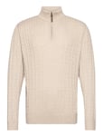 1/2 Zip Cable Knit Tops Knitwear Half Zip Jumpers Cream Lindbergh