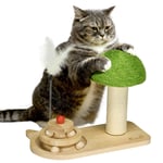 Cat Scratching Post with Toy Balls, Feather for Indoor Cats - Natural Tone