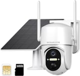 4G Lte Caméra Surveillance Exterieure Avec Carte Sim, Solaire Caméra Ptz Caméra Avec 2K Vision Nocturne Couleur, Ptz 360°, Détection Pir, Audio Bidirectionnel, Ip66