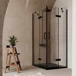 Cabine de douche carrée d'angle 90x90 verre transparent noir 6mm Lion