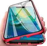 Coque Samsung Galaxy A40,Adsorption Magnétique Coque [Métal Cadre] [Couverture Arrière Transparente ] Housse Alliage D'aluminium Verre Trempé Cas pour Samsung Galaxy A40 Cover Case - Rouge