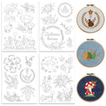 Peacoblue Fall Water Soluble Embroidery Patterns for Beginners 4 Sheets Pinecones & Leaves in Autumn with 33pcs Patterns, Wash Away Stick and Stitch Dissolvable Embroidery Paper for Hand Sewing Lovers