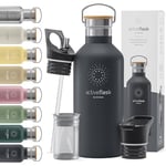 Gourde Inox Isotherme ACTIVE FLASK 1l/500ml sans BPA + Paille (3 Bouchons) | Bouteille d’eau Acier Inoxydable Isolée, Thermos Réutilisable | Camping Velo Sport Running Randonnée Enfant, Café The