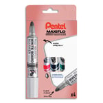 Pentel Pochette de 4 Marqueurs tableaux blancs MAXIFLO - pointe conique ultra-larg