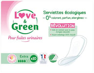 Love & Green - Serviettes Incontinence / Fuites urinaires - Protections écologiques absorbantes pour fuites urinaires légères à modérées - EXTRA / SUPER - Lot de 2 X 10 serviettes (20 unités)