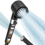 Hard Water Filter Shower Head with 15 Levels Filtration, Water Saving Shower Head and 1.5m Hose, 4 Spray Jet Modes Bathroom Shower Head High Pressure for Hard Water, Remove Residual Chlorine Black