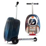 Flyte Valise Scooter Pliante pour Enfants, Coque Rigide, à roulettes, 2 en 1, 18 Pouces, capacité de 25 litres, Sammie l'Astronaute