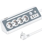 Multiprise avec USB et 2 Types C - Multiprise d'angle à 4 Prises avec Lumière LED- Protection Contre Les Surtensions - 3680W/16 A Multiprises avec Interrupteur -Prise Plan De Travail Cuisine, Bureau