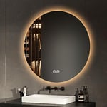 EMKE Miroir de Salle de Bain Rond diamètre 80 cm, avec Interrupteur Tactile, Miroir de Salle de Bain LED rétro-éclairé, 3 Couleurs de lumière Variable