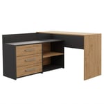 MOLINE - Bureau d'angle avec rangement - 3 tiroirs + 2 etagères - 120x50x76 cm - Bureau d'ordinateur