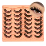 JIMIRE Natural Eyelashes Cat Eye Russian Strip Lashes Natural Look Like Eyelash Extensions Fluffy False Eyelashes Wispy 16MM Thick Faux Mink Lashes 14 Pairs Pack