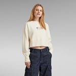 Vintage Cropped Logo Loose Sweater - Beige - Women