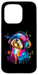 Coque pour iPhone 15 Pro Shih Tzu Lovers Pop Art portant des écouteurs drôles Shih Tzu