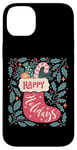 Coque pour iPhone 14 Plus Chaussette bohème Happy Holidays rétro en forme de canne à sucre d'orge de Noël