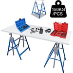 Lot de 2 tréteaux télescopiques tréteau pliable métal bricolage travaux h. 80-130cm Bleu - Hengda