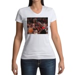 T-Shirt Femme Col V Michael Jordan Maillot Noir Chicago Bulls Goat Basketball