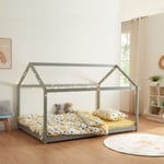 Lit cabane pour enfant Cerro bois de pin contreplaqué 120 x 200 cm gris en.casa