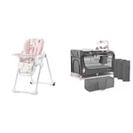 Kinderkraft YUMMY Chaise Haute Bébé, Fauteuil Enfant, Chaise Enfant, Puericulture Bébé, Repas Bébé, 15kg, Rose & JOY AC Lit parapluie, Lit bébé de la Naissance jusqu’à 25 kg, 120 x 60 cm, Rose