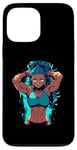 Coque pour iPhone 13 Pro Max Blue Hair Dark Skin Fitness Modèle Posant Illustration