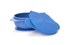 InnoGIO GIOfresh Owl, Bol avec Couvercle 1er Âge Hibou pour Bébé et Enfant, Silicone Souple, Surface Antidérapante à Ventouse, sans BPA, Adapté au Lave-Vaisselle et Micro-Ondes, Bleu