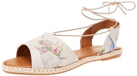 DOGO Femme Cuir Vegan Beige Sandales à Lacets - Paperflower Motif-41