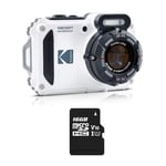 KODAK Pixpro Pack WPZ2 + 1 SD Card, Compact Digital Camera 16M Pixels, Waterproof to 15m, Shockproof, Video 720p, LCD Screen 2.7 - Li-ION Battery - White