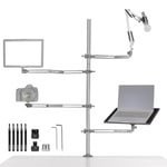 NEEWER Overhead Camera Rig Desk Mount Live Broadcast Arm Stand for Twitch Gaming Streaming, Multi Camera Podcast Setup with Mic Boom Arm, Articulated Auxiliary Holding Arms, Laptop Holder, DS002