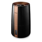 Humidificateur Philips Série 3000, 45 m², 99,97% moins de bactéries, 300 ml/h, 3 vitesses, mode sommeil, ultra silencieux (33 dB), capteur d'humidité, minuteur, réservoir 3L, noir (HU3918/10)