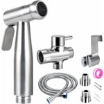 Douchette Wc Kit Complet - Kit Douchette Wc avec Vanne 3 Voies (1/2'-3/8') i Tailles Standards France (Argent)