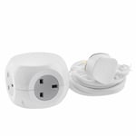 New 3 Way White Cube Power Socket 3 USB Ports & 1.4M Electric Extension Lead
