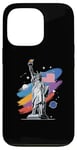 Coque pour iPhone 13 Pro Statue de la Liberté USA tenant une torche flamboyante avec des plantes