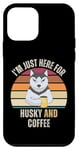 Coque pour iPhone 12 mini Rétro mignon Husky I'm Just Here For Husky And Coffee