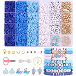 3500 st. blå lera pärlor kit för armband tillverkning, polymer Heishi pärlor för smycken tillverkning, vänskap armband kit för flickor vuxna, distans brev B Blue