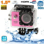 Camera Embarquée Sport LCD Caisson Étanche Waterproof 12Mp HD 1080P Rose 16 Go YONIS