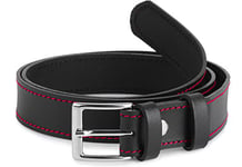 Ladeheid Ceinture enfant en cuir accessoire de mode pour enfants ceinture garçon avec boucle K1D5 (Noir/Rouge 55 cm (Longueur totale 74 cm))