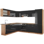 Vicco - Cuisine en angle R-Line, Anthracite brillant/Chêne doré, 227 x 287 cm sans plan de travail